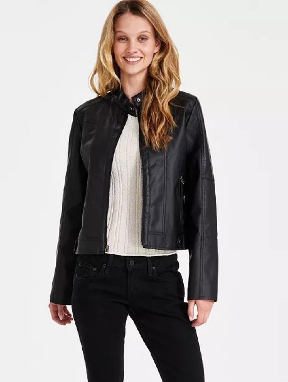Maralyn & Me Juniors' Faux-Leather Zip-Front Jacket Large